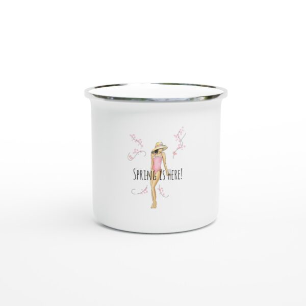 White 12oz Enamel Mug Spring Rose Design